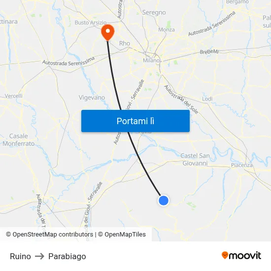 Ruino to Parabiago map