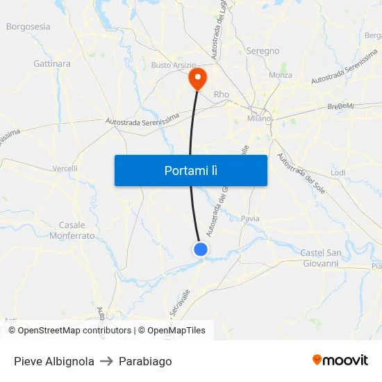 Pieve Albignola to Parabiago map
