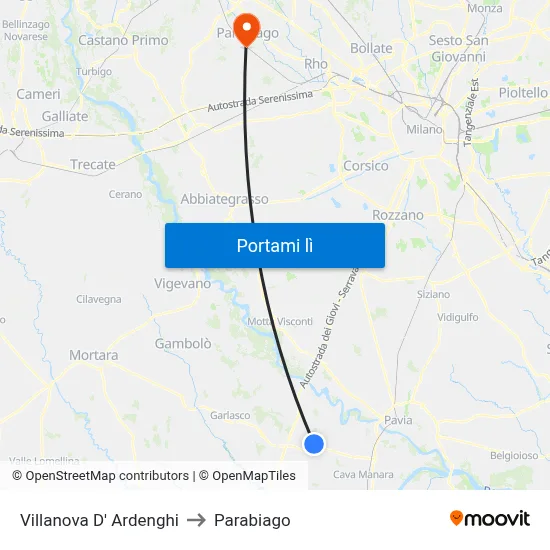 Villanova D' Ardenghi to Parabiago map