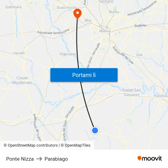 Ponte Nizza to Parabiago map