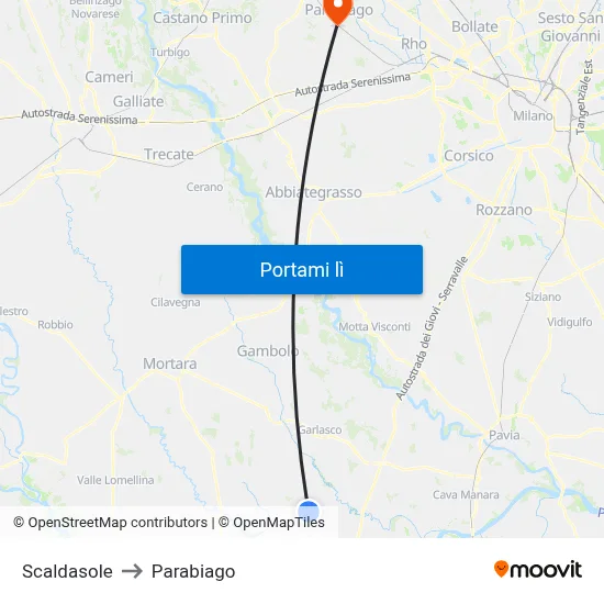 Scaldasole to Parabiago map