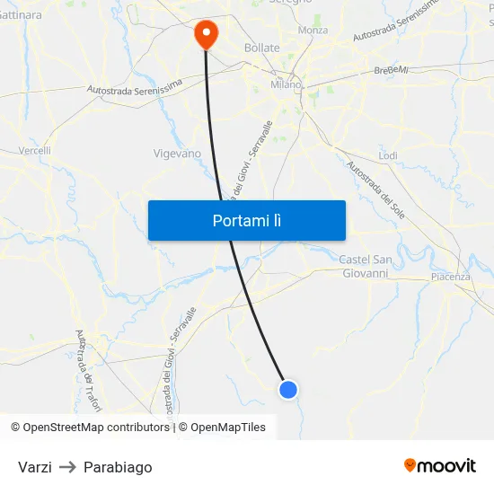 Varzi to Parabiago map