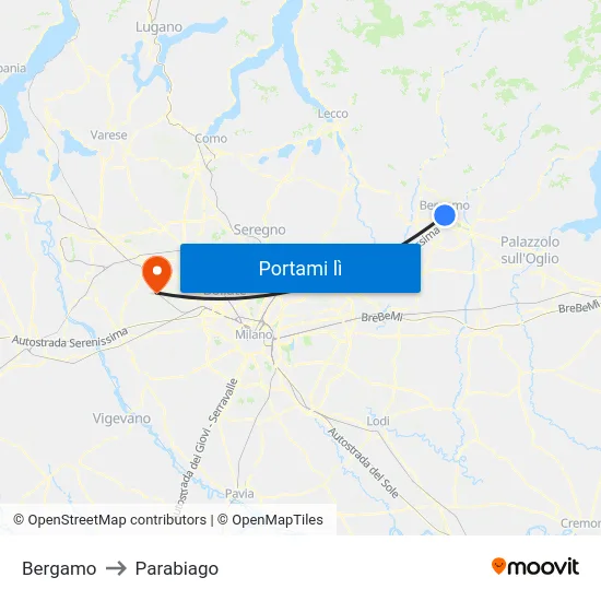 Bergamo to Parabiago map