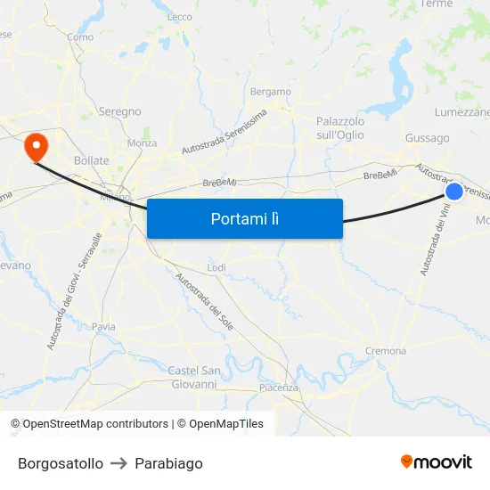 Borgosatollo to Parabiago map
