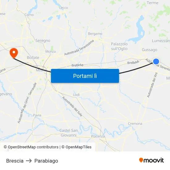 Brescia to Parabiago map