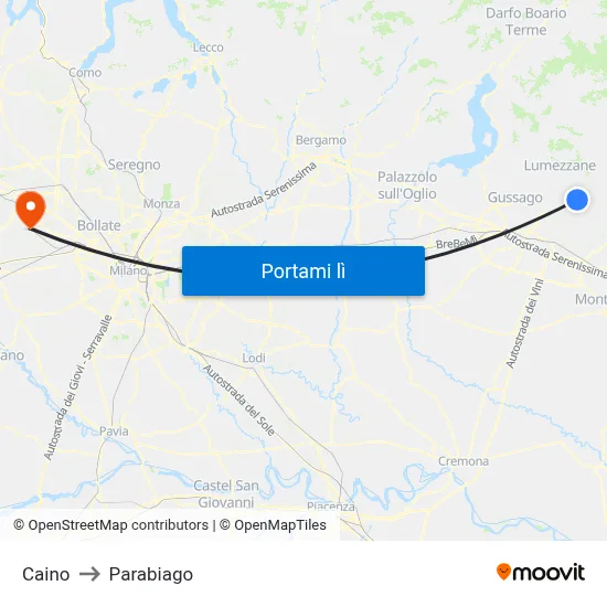 Caino to Parabiago map