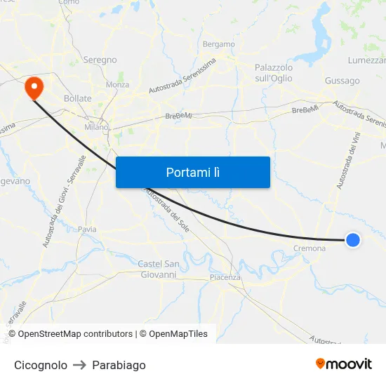Cicognolo to Parabiago map