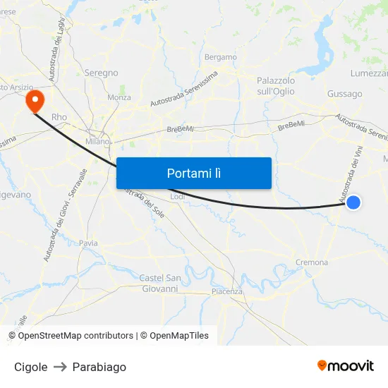 Cigole to Parabiago map