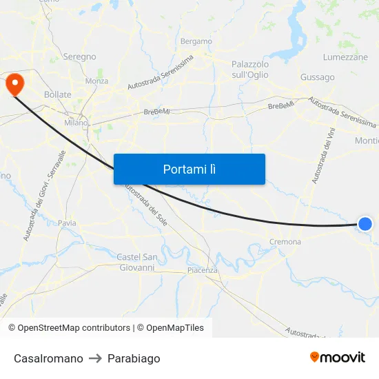Casalromano to Parabiago map
