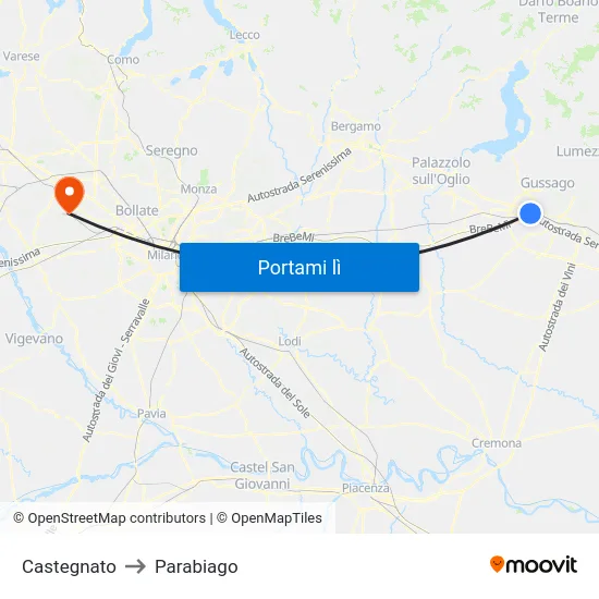 Castegnato to Parabiago map