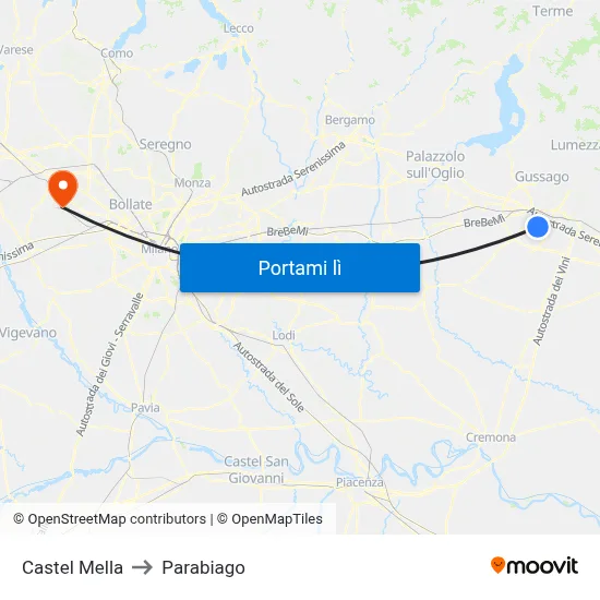 Castel Mella to Parabiago map