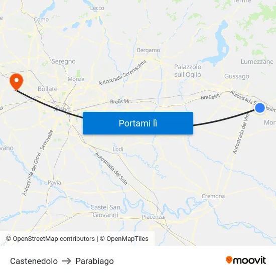 Castenedolo to Parabiago map