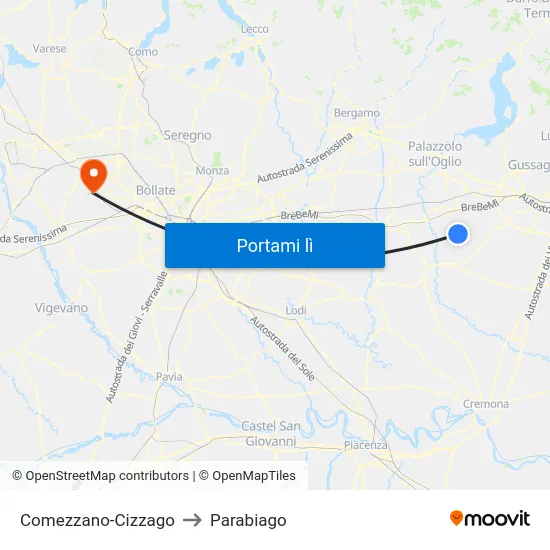 Comezzano-Cizzago to Parabiago map