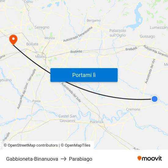 Gabbioneta-Binanuova to Parabiago map