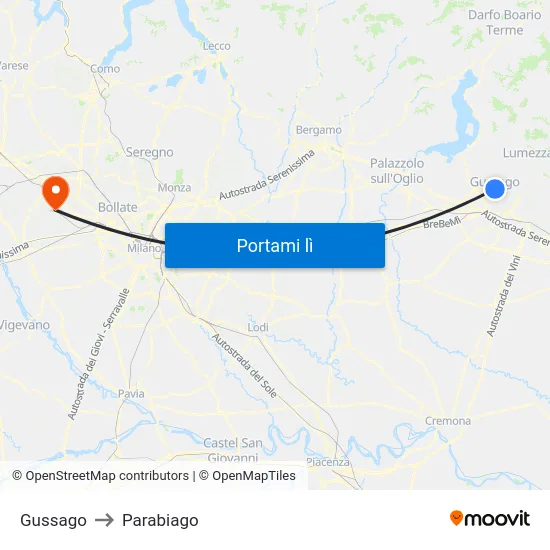 Gussago to Parabiago map