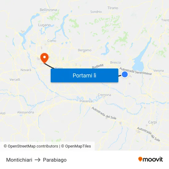 Montichiari to Parabiago map