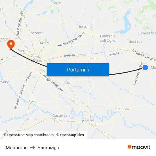 Montirone to Parabiago map