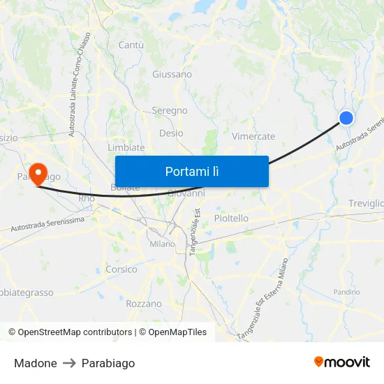 Madone to Parabiago map