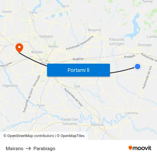 Mairano to Parabiago map