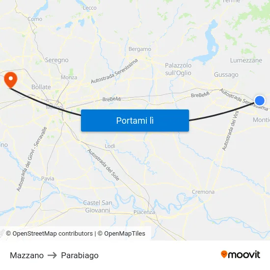 Mazzano to Parabiago map