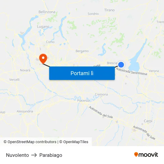 Nuvolento to Parabiago map