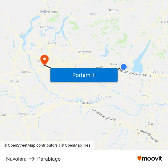 Nuvolera to Parabiago map