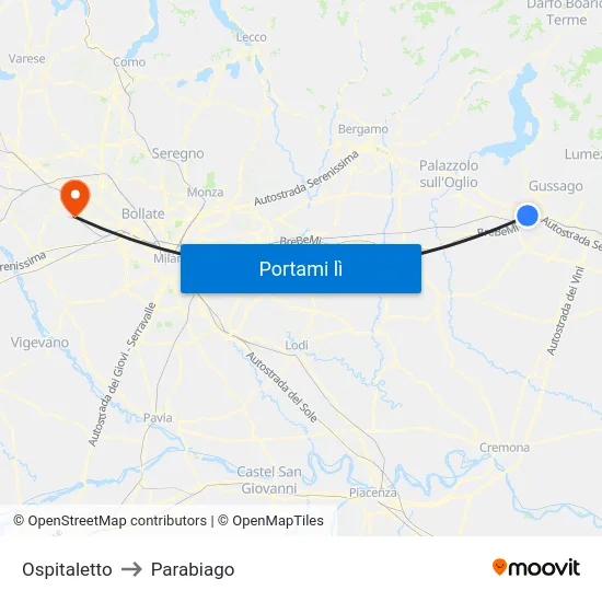 Ospitaletto to Parabiago map