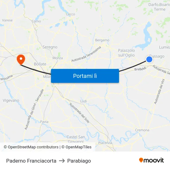 Paderno Franciacorta to Parabiago map