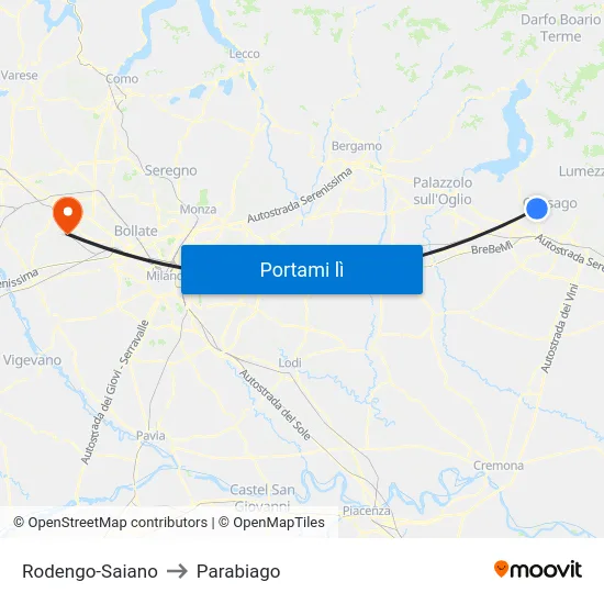 Rodengo-Saiano to Parabiago map