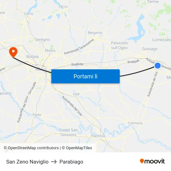 San Zeno Naviglio to Parabiago map