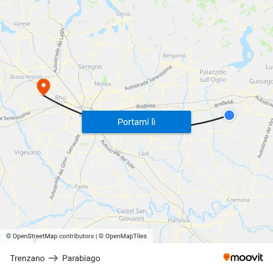 Trenzano to Parabiago map