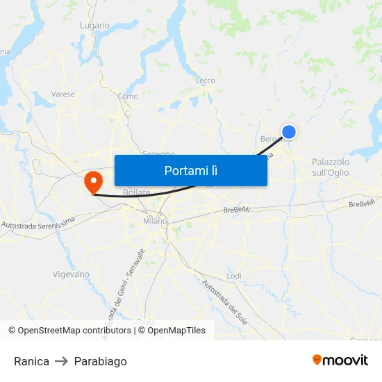 Ranica to Parabiago map