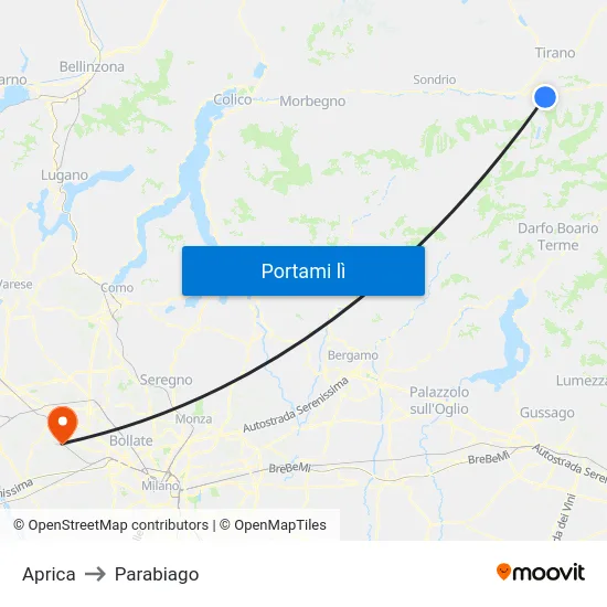 Aprica to Parabiago map