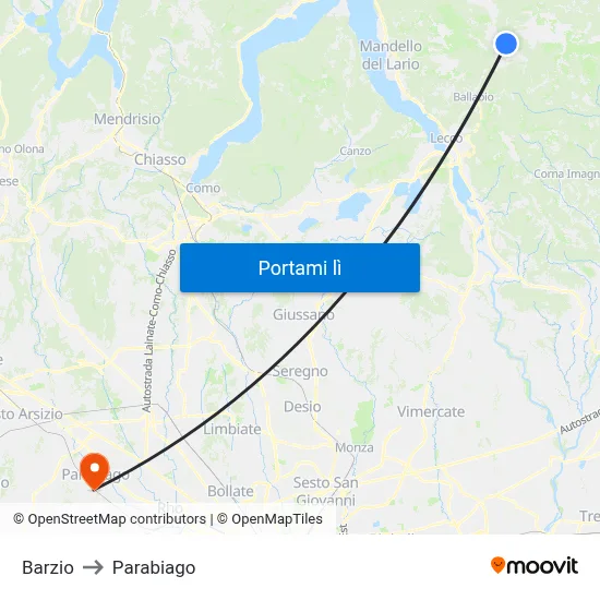 Barzio to Parabiago map