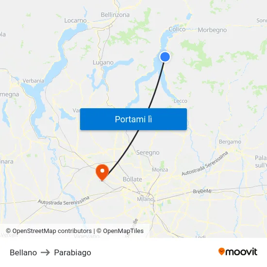 Bellano to Parabiago map