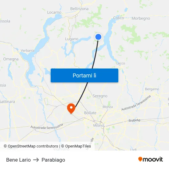 Bene Lario to Parabiago map
