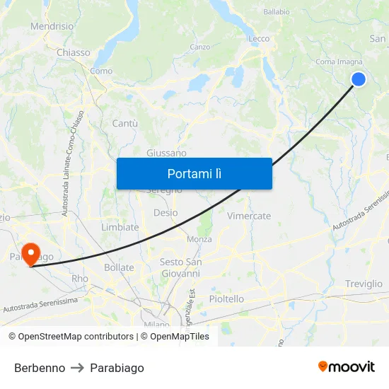 Berbenno to Parabiago map