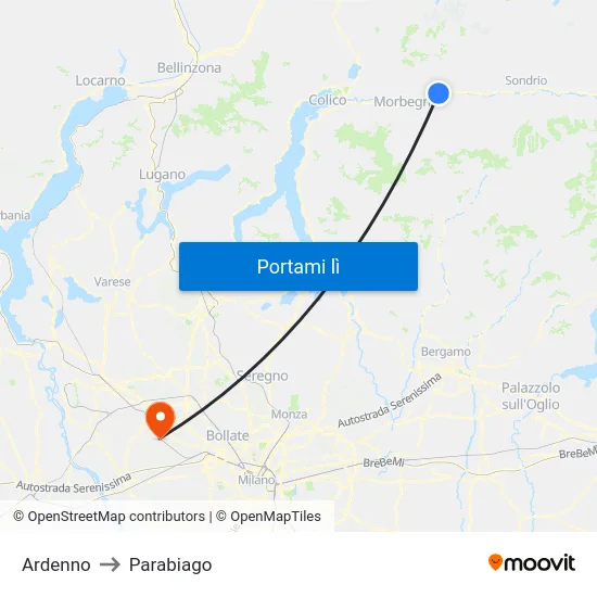 Ardenno to Parabiago map