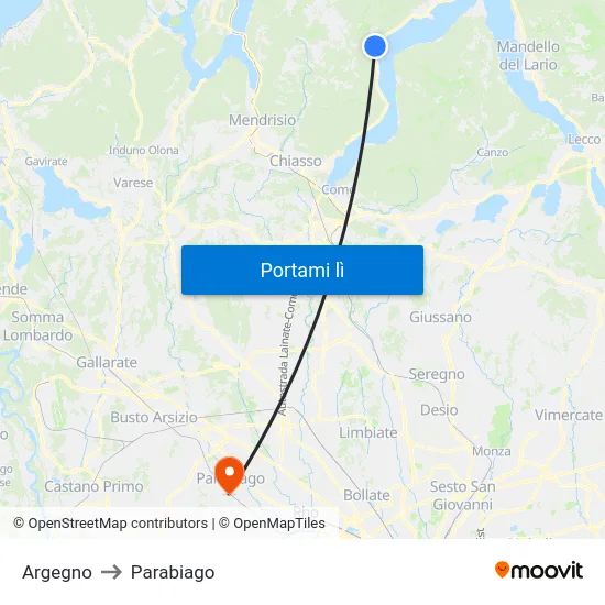 Argegno to Parabiago map