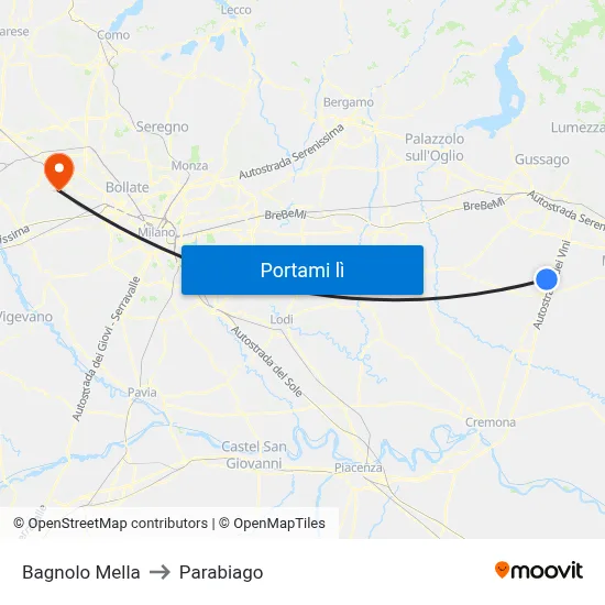 Bagnolo Mella to Parabiago map