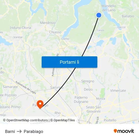 Barni to Parabiago map