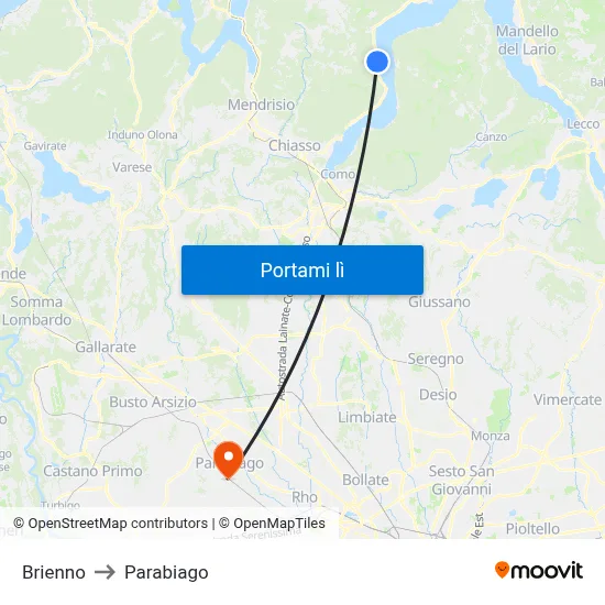 Brienno to Parabiago map