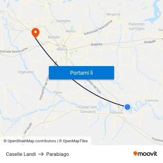 Caselle Landi to Parabiago map