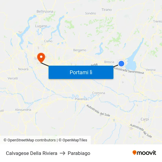 Calvagese Della Riviera to Parabiago map