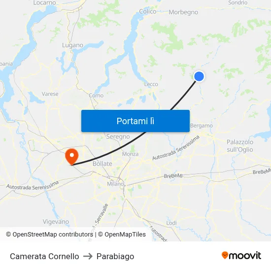 Camerata Cornello to Parabiago map