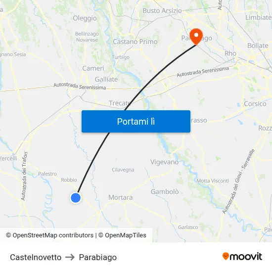 Castelnovetto to Parabiago map