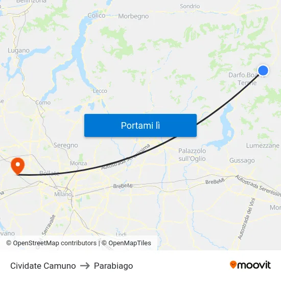 Cividate Camuno to Parabiago map