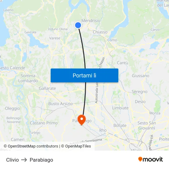 Clivio to Parabiago map