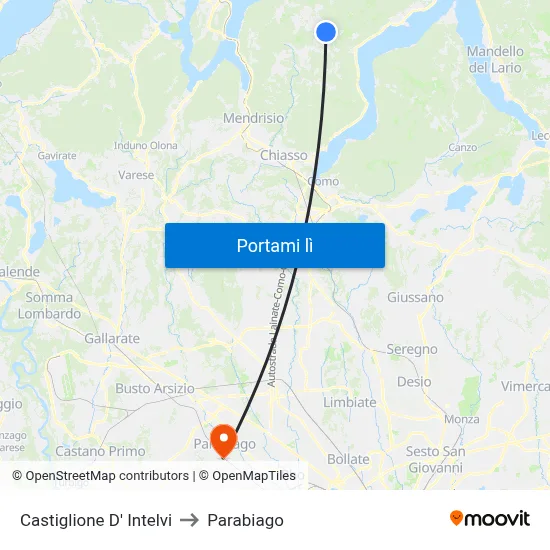 Castiglione D' Intelvi to Parabiago map