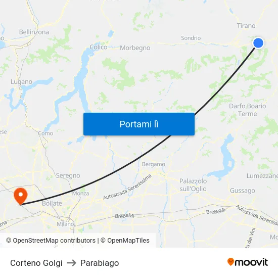 Corteno Golgi to Parabiago map